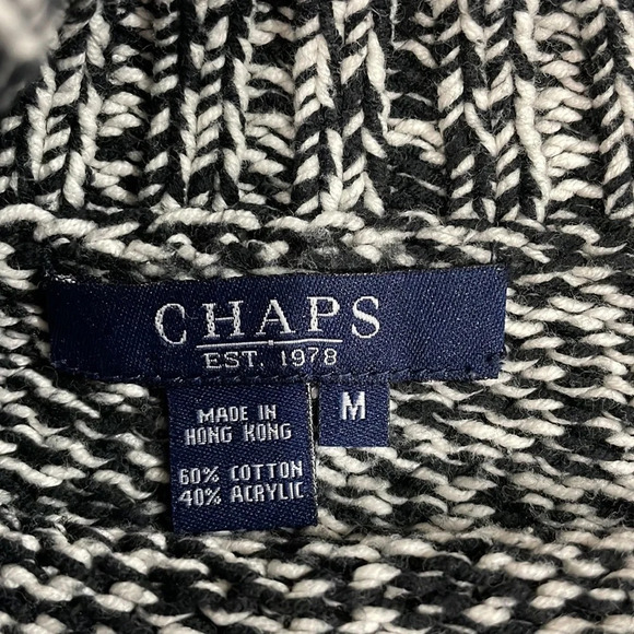 Chaps Sweater Asymmetrical Foldover Collar Turtleneck Black and White M - Picture 15 of 16